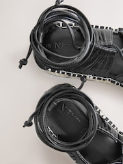 Black Leather Lace-Up Espadrille Flatform Sandals - Image 6 of 6