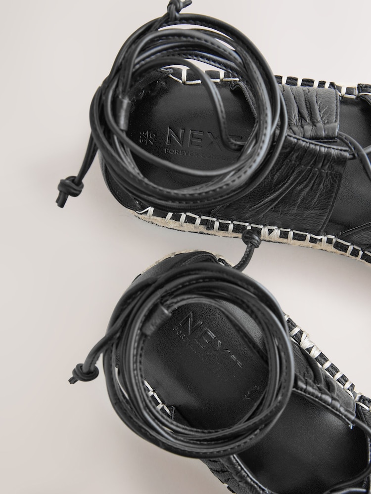 Black Leather Lace-Up Espadrille Flatform Sandals - Image 6 of 6