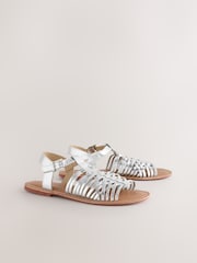 Silver Leather Standard Fit Forever Comfort® Woven Strappy Sandals - Image 2 of 5
