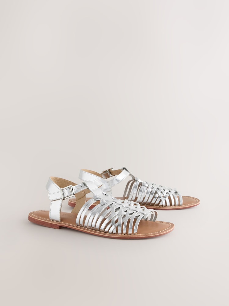 Silver Leather Standard Fit Forever Comfort® Woven Strappy Sandals - Image 2 of 5
