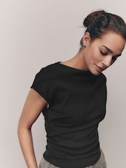 Black Jersey Drape T-Shirt - Image 1 of 7