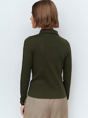 Dark Green Long Sleeve Collared Zip Top - Image 3 of 6