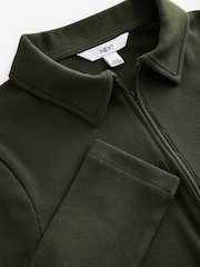 Dark Green Long Sleeve Collared Zip Top - Image 6 of 6