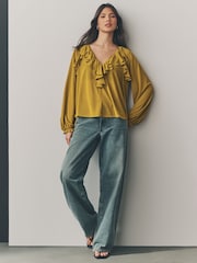 Ochre Yellow Long Sleeve Boho Mesh Blouse - Image 2 of 7