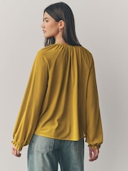 Ochre Yellow Long Sleeve Boho Mesh Blouse - Image 3 of 7