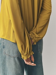 Ochre Yellow Long Sleeve Boho Mesh Blouse - Image 4 of 7