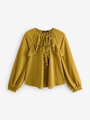 Ochre Yellow Long Sleeve Boho Mesh Blouse - Image 5 of 7