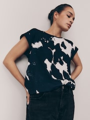 Cow Print Short Sleeve Print Top - Image 1 of 7