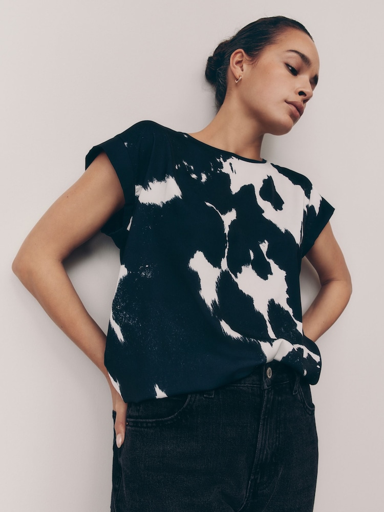 Cow Print Short Sleeve Print Top - Image 1 of 7