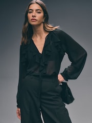 Black Long Sleeve Boho Mesh Blouse - Image 1 of 8
