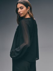Black Long Sleeve Boho Mesh Blouse - Image 4 of 8
