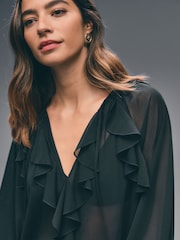Black Long Sleeve Boho Mesh Blouse - Image 5 of 8