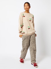 Skinnydip Applique Crochet Cherry Knitted Nude Jumper - Image 3 of 4