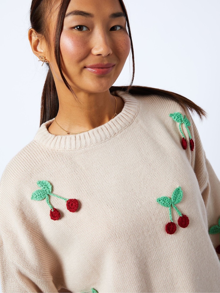 Skinnydip Applique Crochet Cherry Knitted Nude Jumper - Image 4 of 4