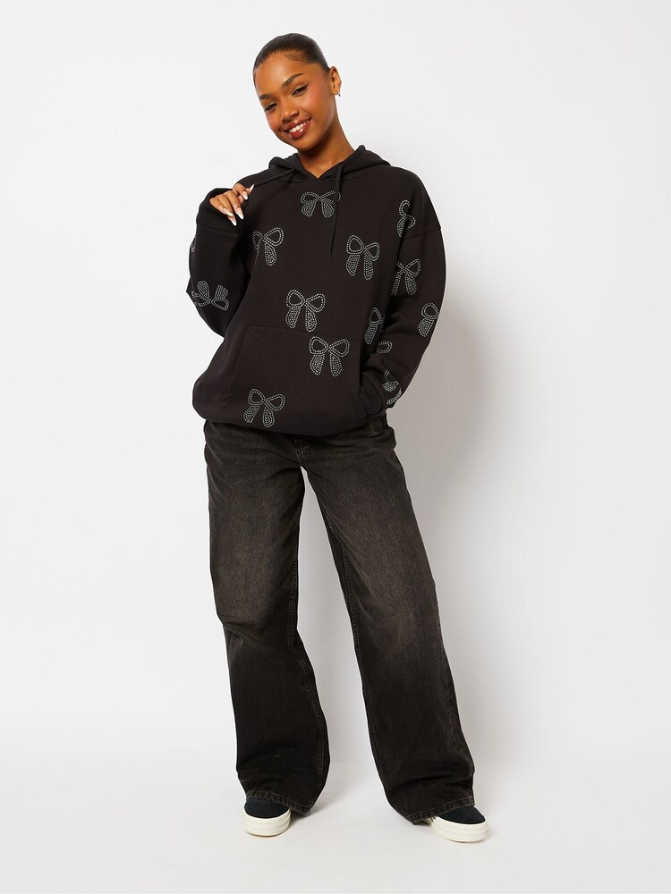 Skinnydip Bow Diamante Black Hoodie - Image 1 of 4 Skinnydip Bow Diamante Black Hoodie - Image 1 of 4