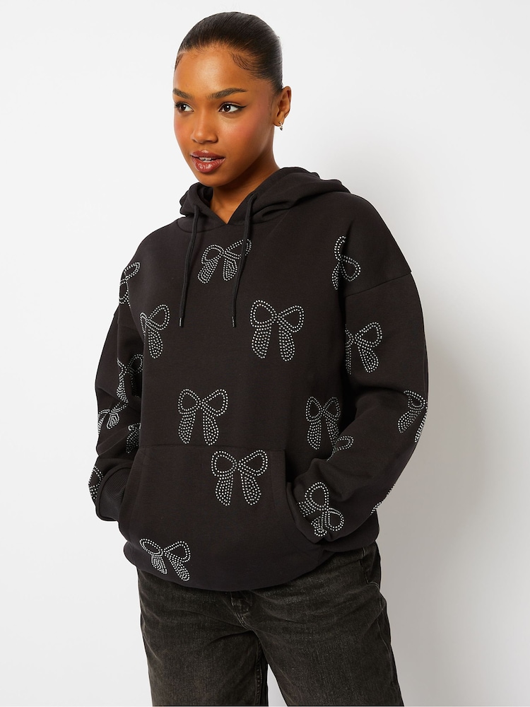 Skinnydip Bow Diamante Black Hoodie - Image 2 of 4 Skinnydip Bow Diamante Black Hoodie - Image 2 of 4