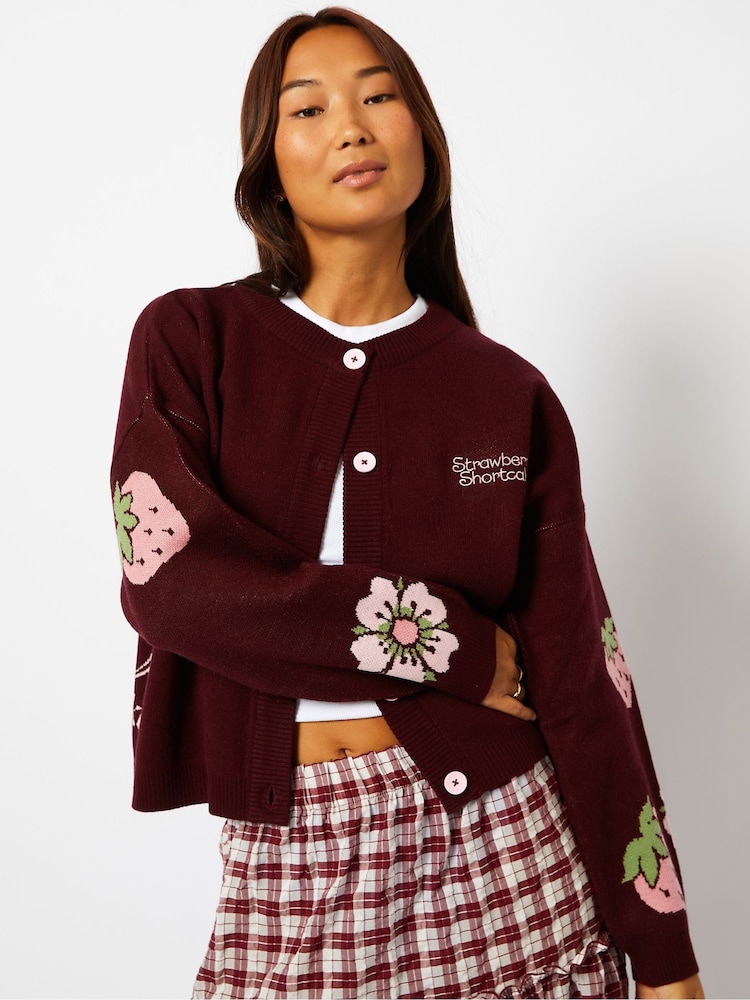 Skinnydip Red Strawberry Shortcake Knitted Cardigan - Image 2 of 5