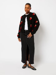 Skinnydip Strawberry Applique Black Knitted Cardigan - Image 1 of 4