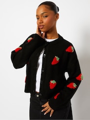 Skinnydip Strawberry Applique Black Knitted Cardigan - Image 2 of 4