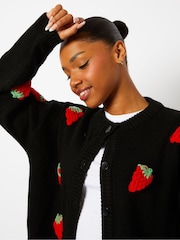 Skinnydip Strawberry Applique Black Knitted Cardigan - Image 4 of 4