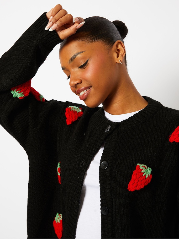 Skinnydip Strawberry Applique Black Knitted Cardigan - Image 4 of 4