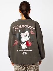 Skinnydip Grey Hello Kitty Kuromi Cherry Sweatshirt - Image 3 of 4