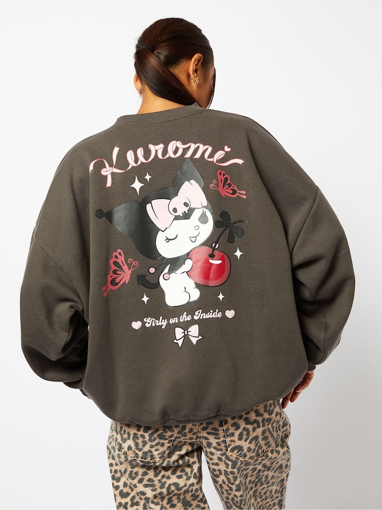 Skinnydip Grey Hello Kitty Kuromi Cherry Sweatshirt - Image 4 of 4