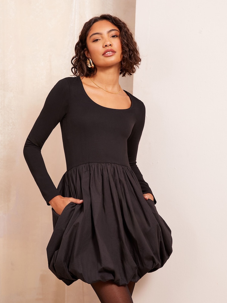 Friends Like These – Minikleid mit langen Puffärmeln und U-Boot-Ausschnitt aus 100 % Baumwolle - Image 3 of 5