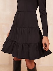 Friends Like These Black Long Sleeve Tiered Mini Dress - Image 3 of 4