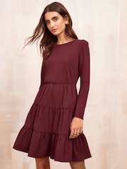 Friends Like These Burgandy Red Long Sleeve Tiered Mini Dress - Image 1 of 4