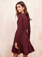 Friends Like These Burgandy Red Long Sleeve Tiered Mini Dress - Image 4 of 4