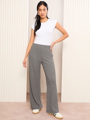 Friends Like These Grey Petite Ribbed Jersey Wide Leg Trousers - Image 3 of 5