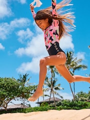 Roxy Black Tropical Print Active Long Sleeve Swimsuit - Image 3 of 5