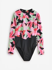Roxy Black Tropical Print Active Long Sleeve Swimsuit - Image 4 of 5