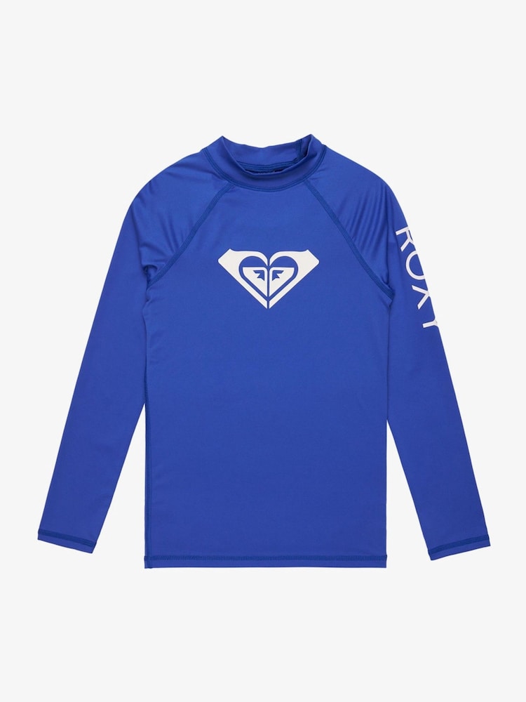 Roxy Blue Girls Wholehearted Long Sleeve Logo Rash Vest - Image 1 of 2