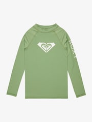 Verde - Roxy Girls Wholehearted Long Sleeve Logo Rash Vest - Imagen 1 de 2