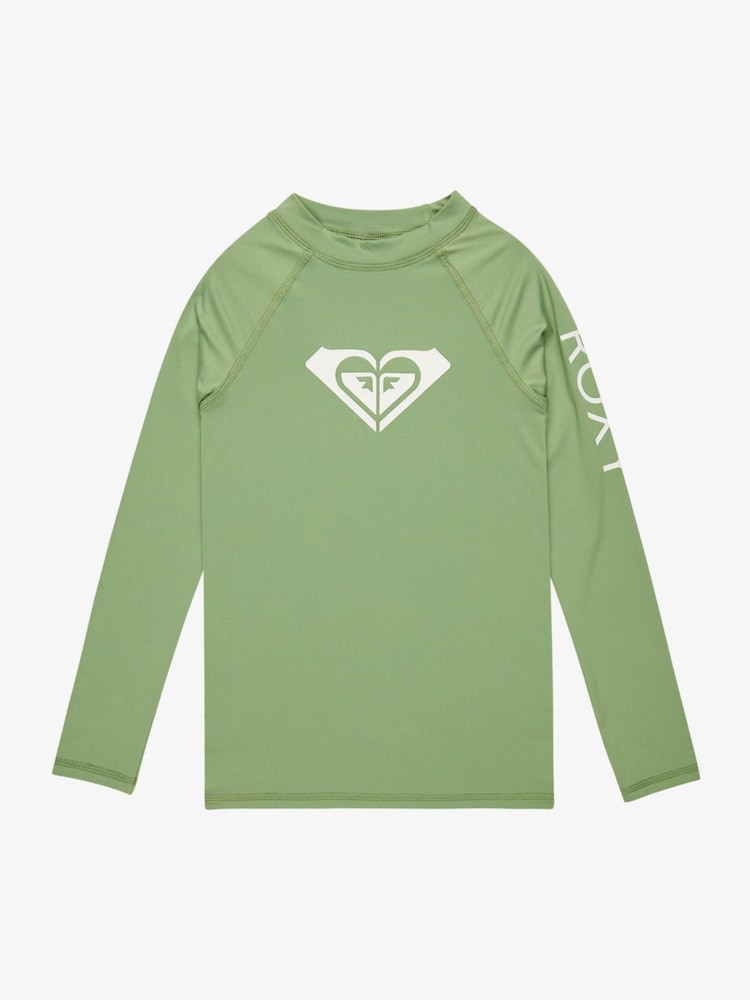 Verde - Roxy Girls Wholehearted Long Sleeve Logo Rash Vest - Imagen 1 de 2