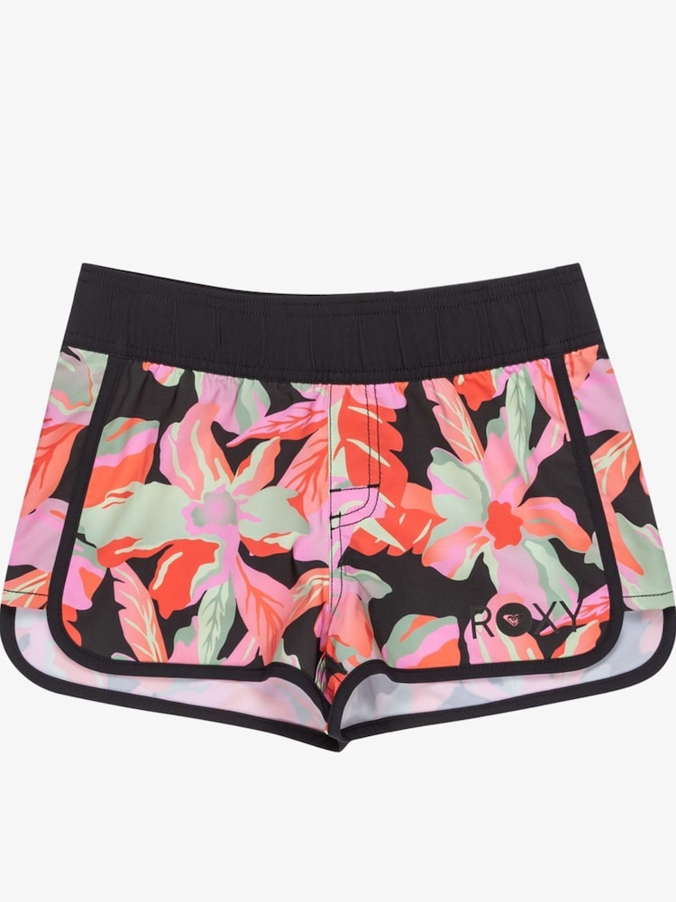 Roxy Black Girls Tropical Print Good Waves Only Board Shorts - Image 1 of 3