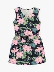 Roxy Black Tropical Print Surfs Up Sleeveless 100% Cotton Dress - Image 1 of 3