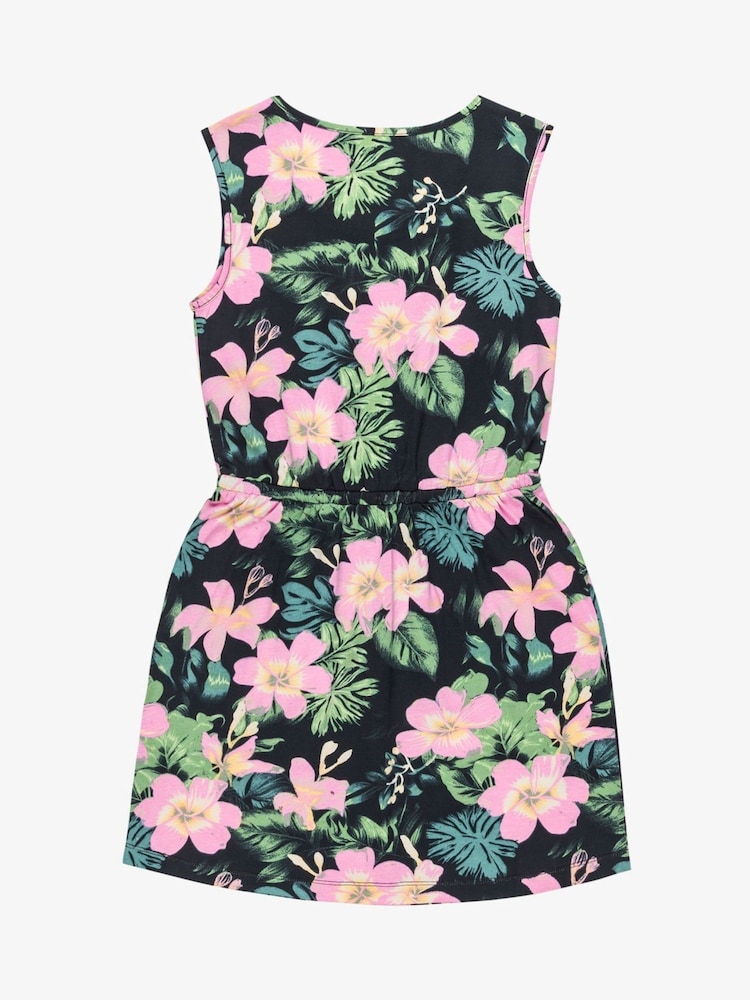 Roxy Black Tropical Print Surfs Up Sleeveless 100% Cotton Dress - Image 2 of 3