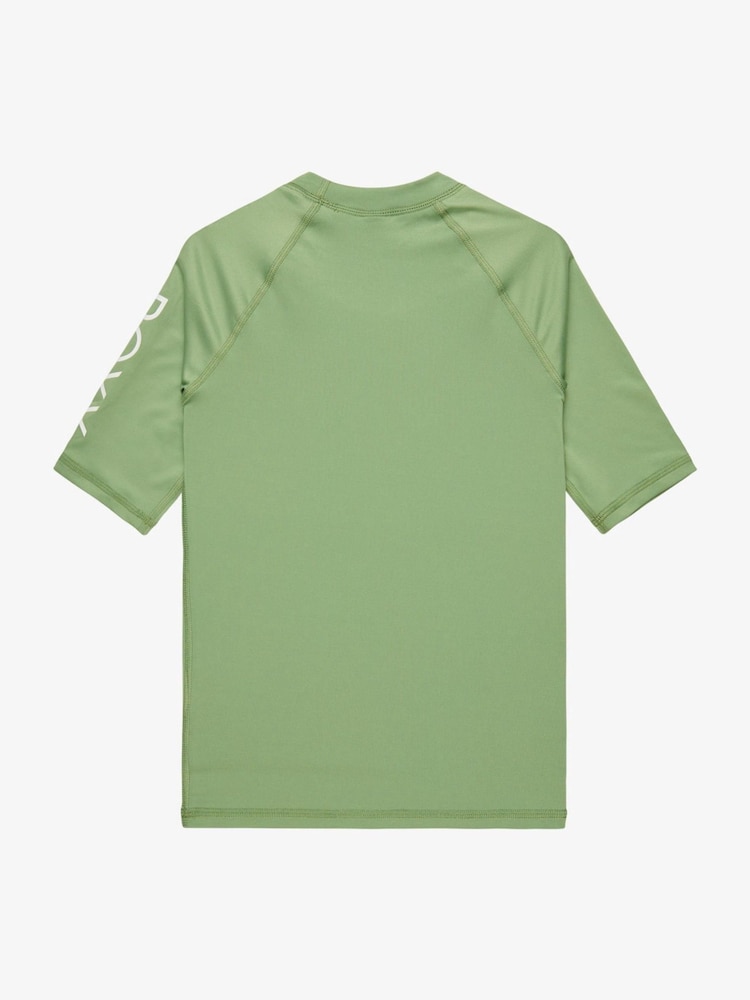 Roxy Green Girls Wholehearted Short Sleeve Logo Rash Vest - Image 2 of 3 Roxy Green Girls Wholehearted Short Sleeve Logo Rash Vest - Image 2 of 3