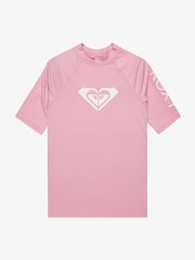 Pink - Roxy Girls Wholehearted Short Sleeve Logo Rash Vest - Image 1 of 3