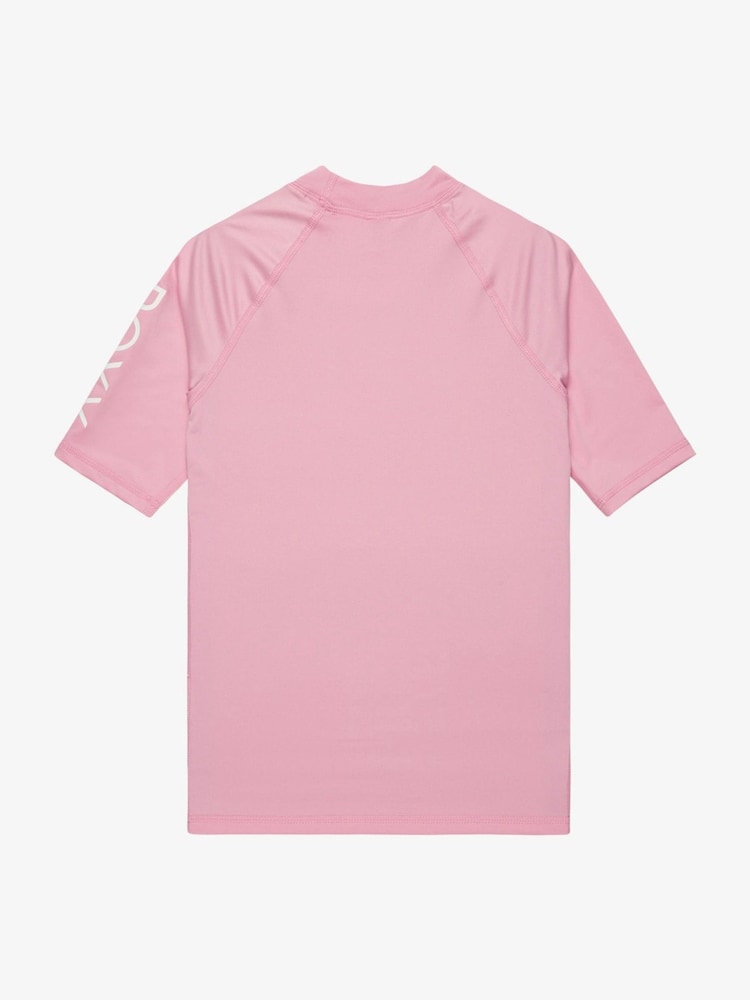 Pink - Roxy Girls Wholehearted Short Sleeve Logo Rash Vest - Image 2 of 3