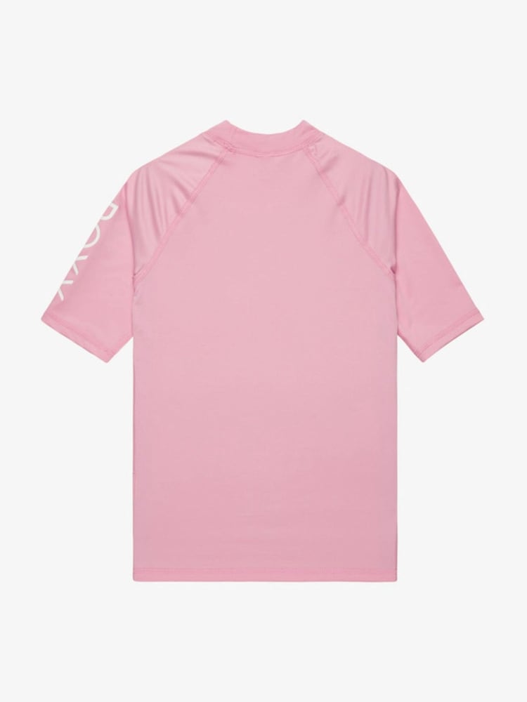 Roxy Pink Girls Wholehearted Short Sleeve Logo Rash Vest - Image 2 of 2 Roxy Pink Girls Wholehearted Short Sleeve Logo Rash Vest - Image 2 of 2
