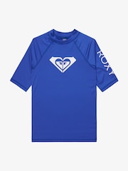 Roxy Blue Girls Wholehearted Short Sleeve Logo Rash Vest - Image 1 of 2