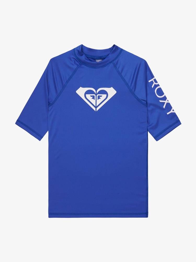 Roxy Blue Girls Wholehearted Short Sleeve Logo Rash Vest - Image 1 of 2
