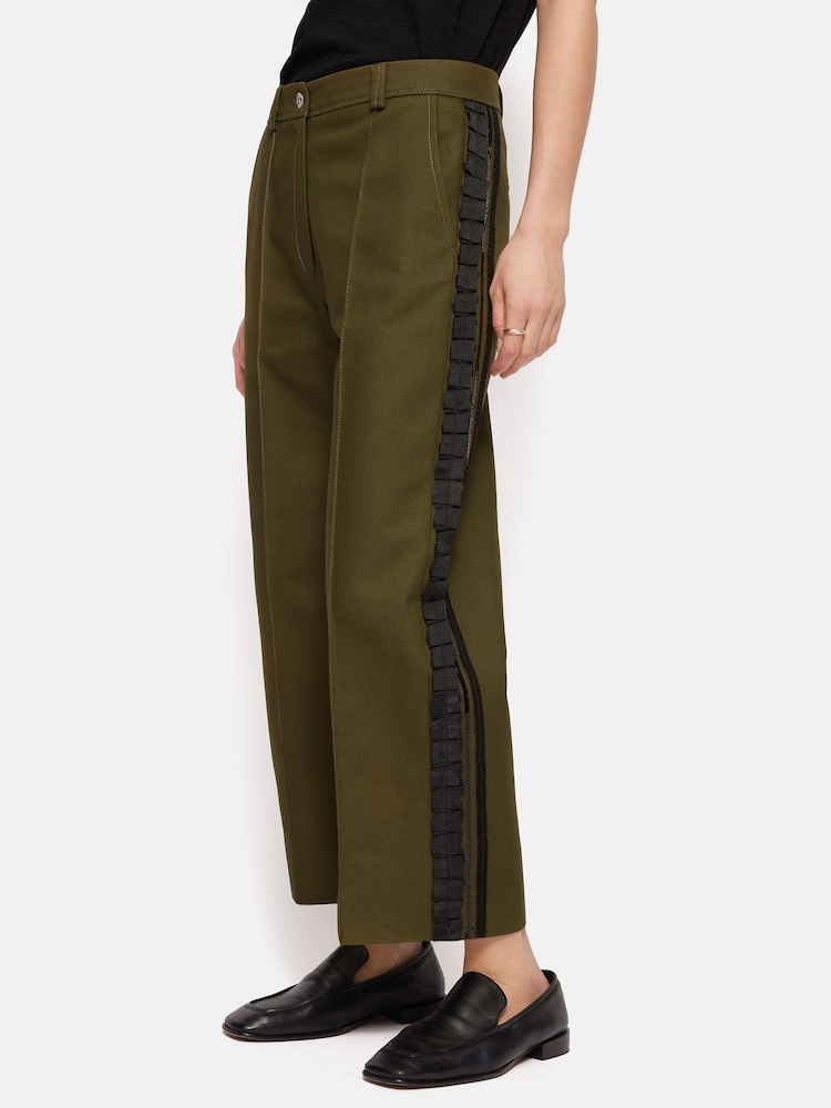 Jigsaw Green Cotton Trim Detail Trousers - Image 1 of 7