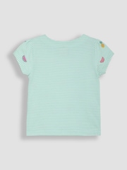 JoJo Maman Bébé Mint Green Summer Fruits Embroidered T-Shirt - Image 2 of 3