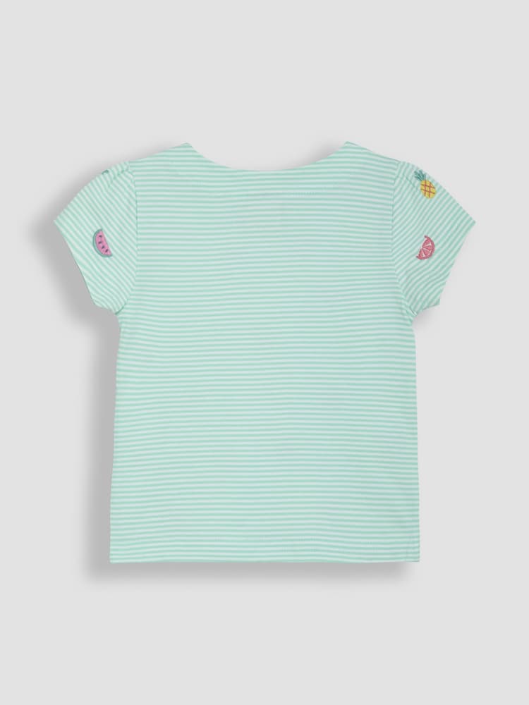 JoJo Maman Bébé Mint Green Summer Fruits Embroidered T-Shirt - Image 2 of 3