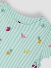 JoJo Maman Bébé Mint Green Summer Fruits Embroidered T-Shirt - Image 3 of 3